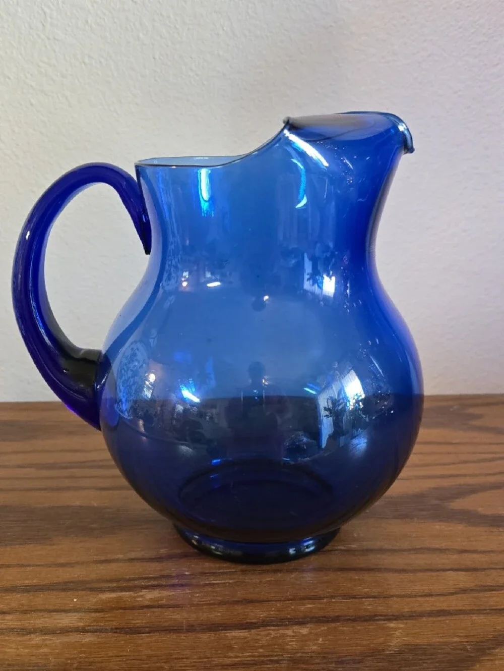 Vintage Cobalt Blue Mexican Glass Water Pitcher Tote 13